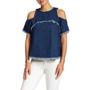 SUGAR LIPS XS Sugarlips Yani Denim Cold Shoulder Shirt jean top blouse blue